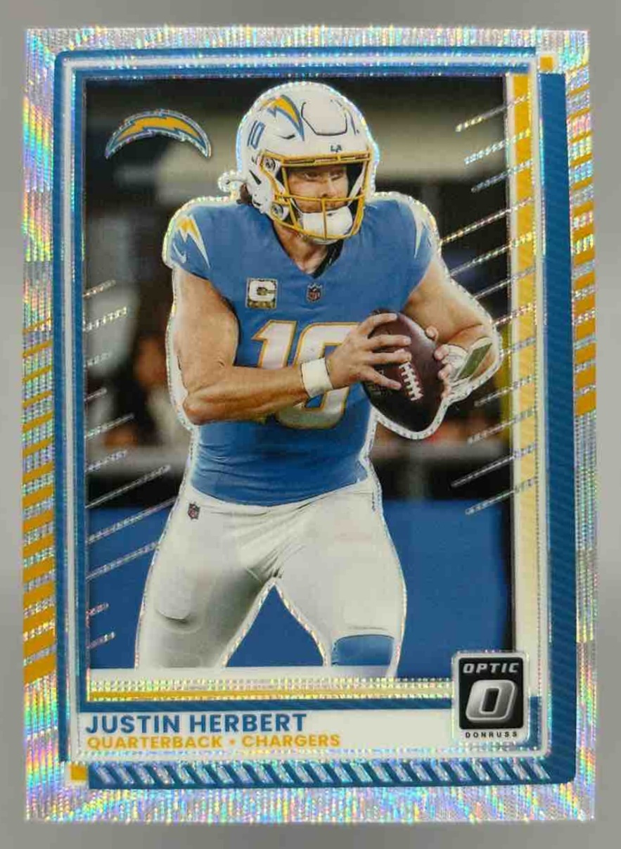 Card image for 2025 Panini Donruss Optic Justin Herbert Wave Prizm /300 #109 Chargers