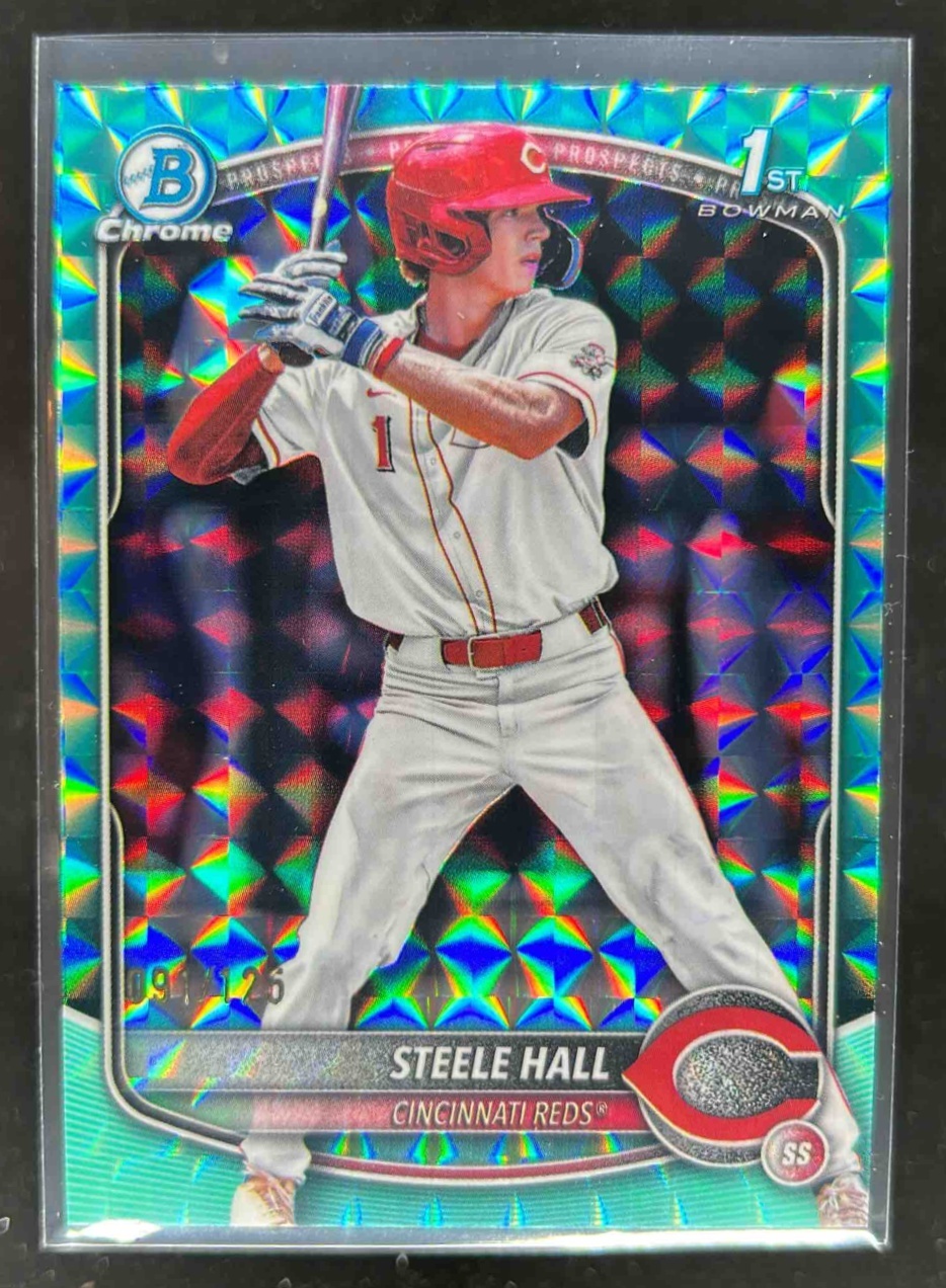 Card image for Steele Hall 2025 Bowman Draft Chrome Aqua Geometric Refractor /125