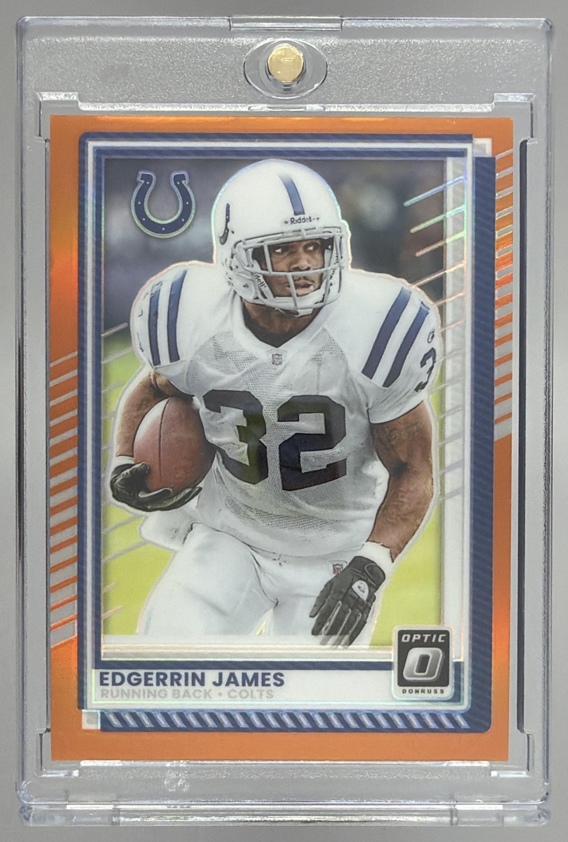Card image for 2025 Panini Donruss Optic Edgerrin James Orange Prizm /299 #185 Colts