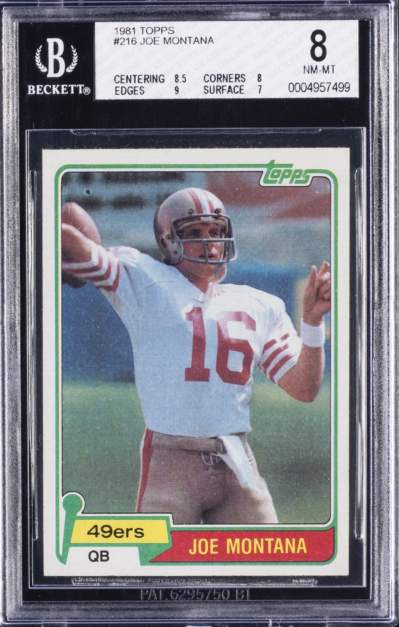 1981 Topps Football Joe Montana #216 RC San Francisco 49ers BGS 8