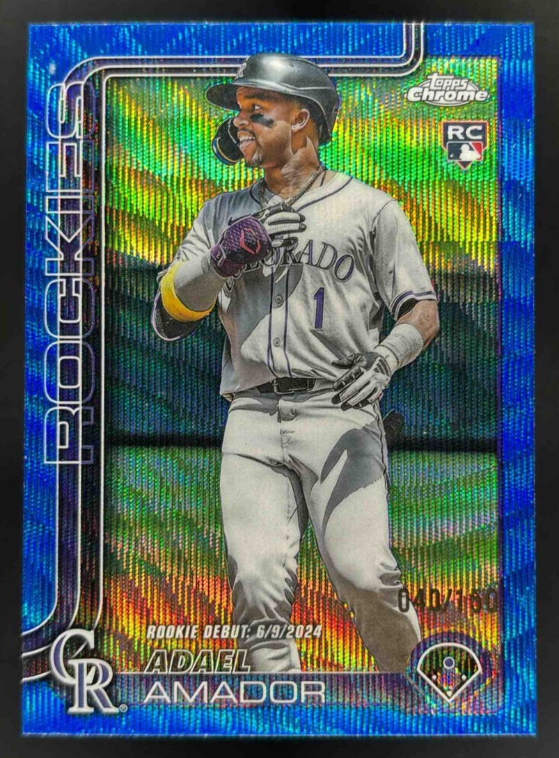 Card image for 2025 Topps Chrome Update Adael Amador Blue Wave Refractor /150 #USC143 Rockies