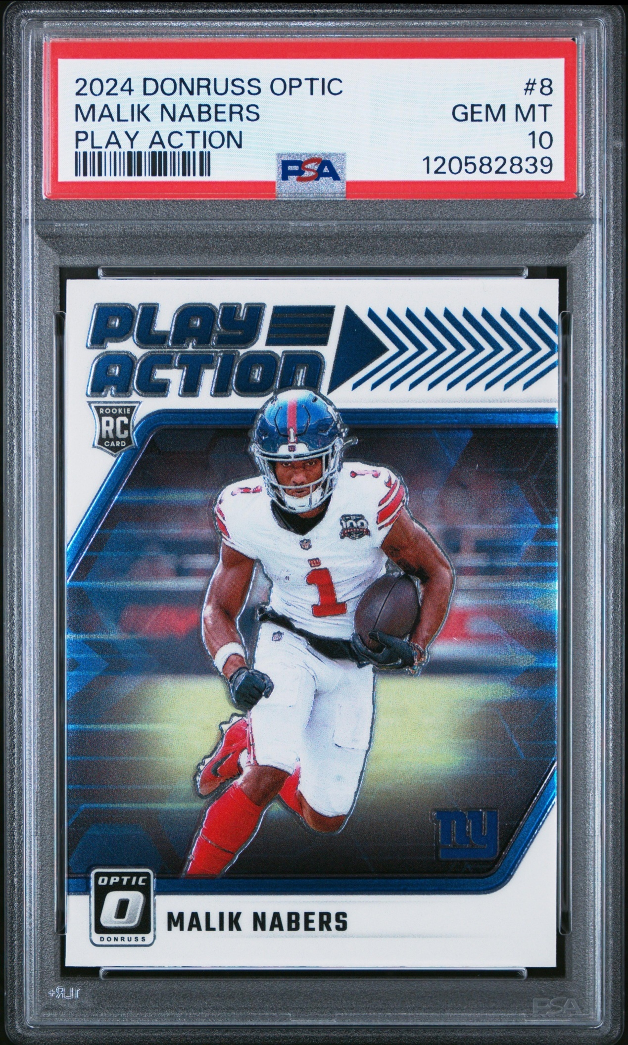Card image for 2024 Panini Donruss Optic Malik Nabers Play Action #8 RC Giants