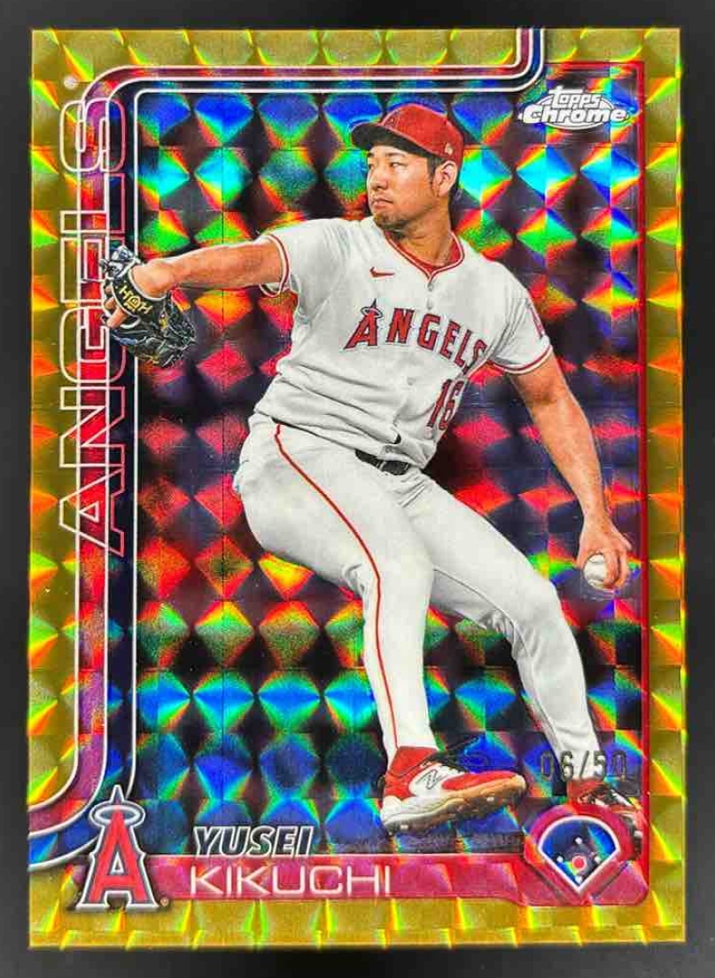 Card image for 2025 Topps Chrome Update Yusei Kikuchi Gold Geometric Refractor /50