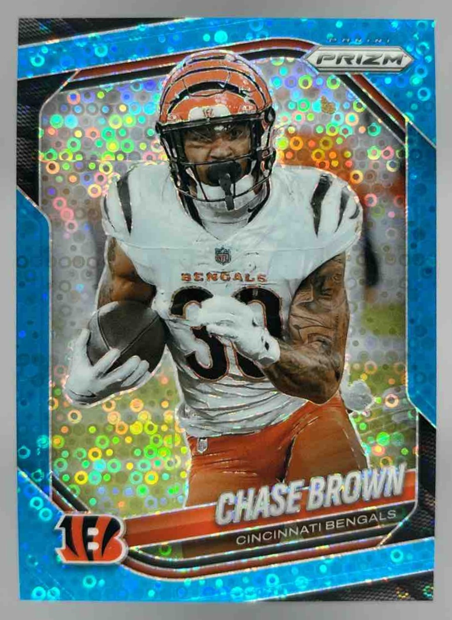 Card image for 2025 Panini Prizm Chase Brown No Huddle Blue /125 #130 Bengals