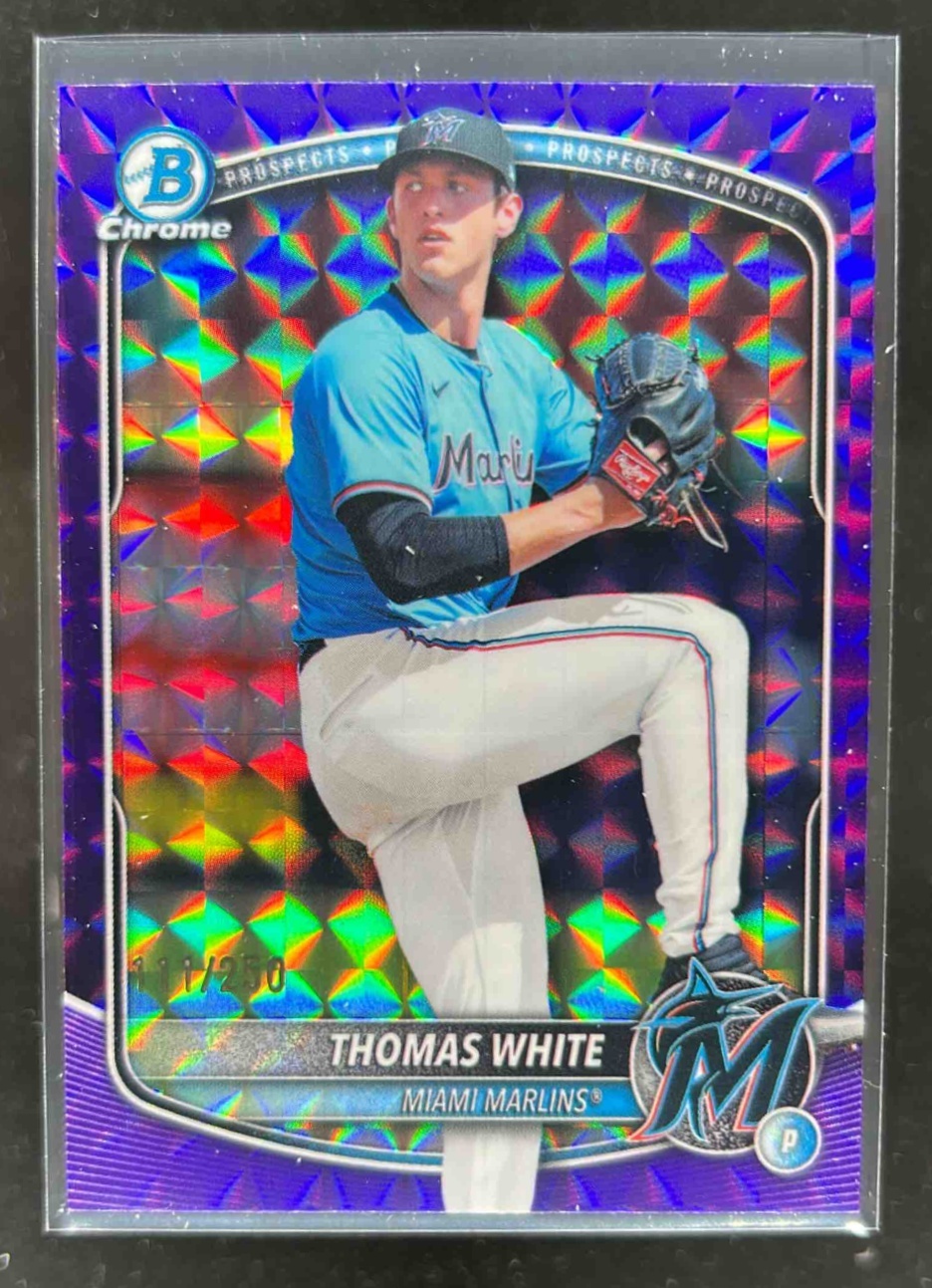 Card image for Thomas White 2025 Bowman Draft Chrome Purple Geometric Refractor /250
