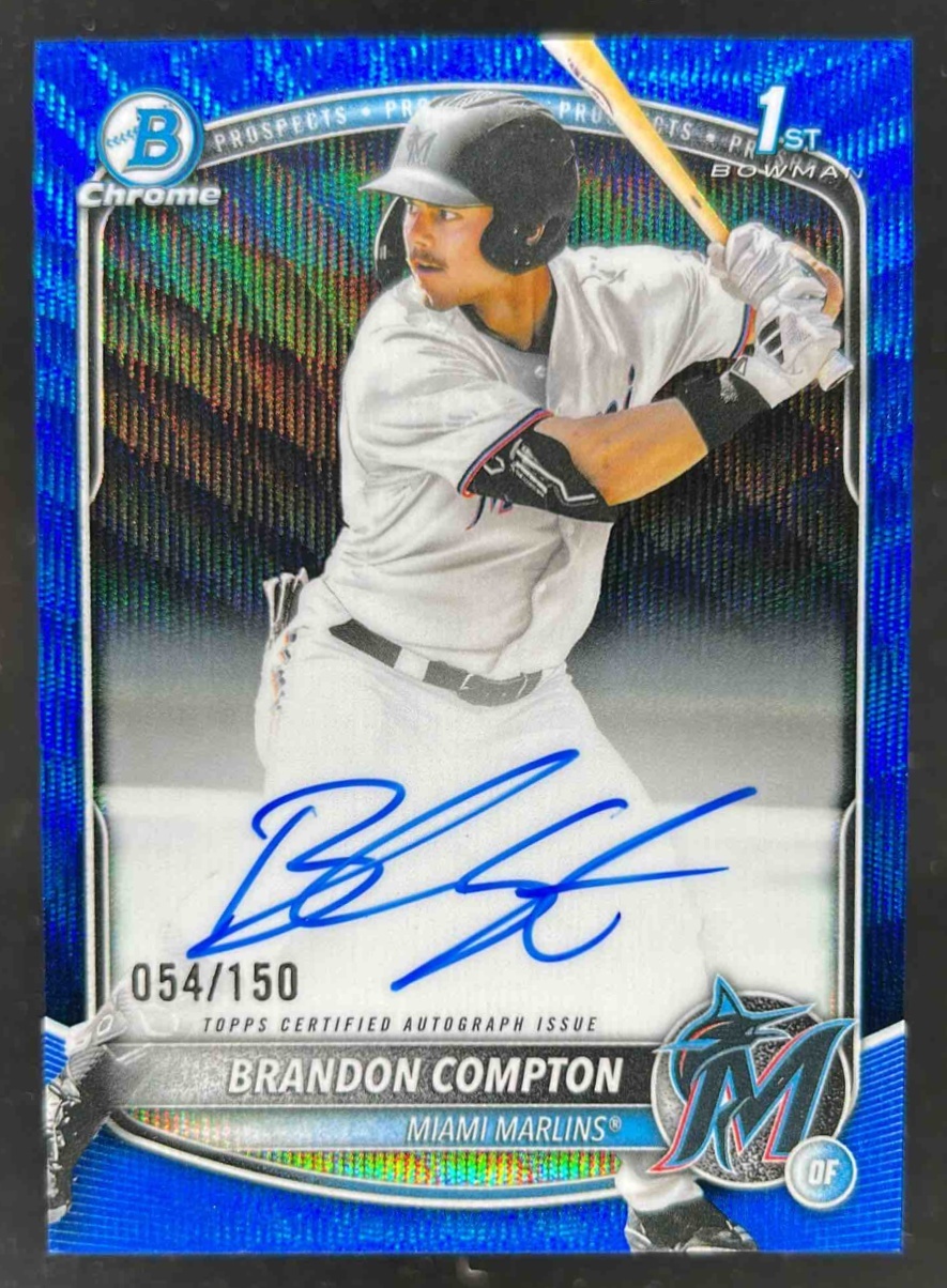 Card image for Brandon Compton 2025 Bowman Draft Chrome Prospect Auto Blue Wave Refractor /150