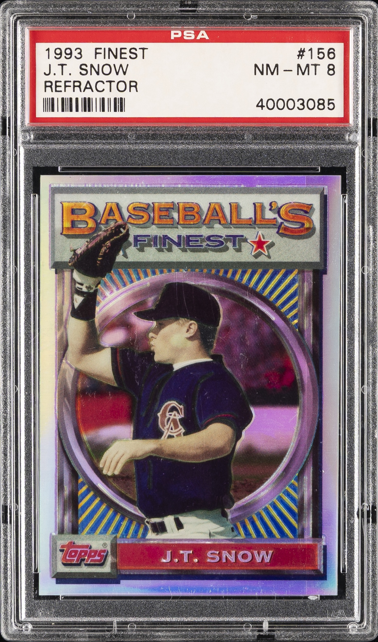 1993 Topps Baseball Finest J.T. Snow Refractor #156 RC California Angels PSA 8