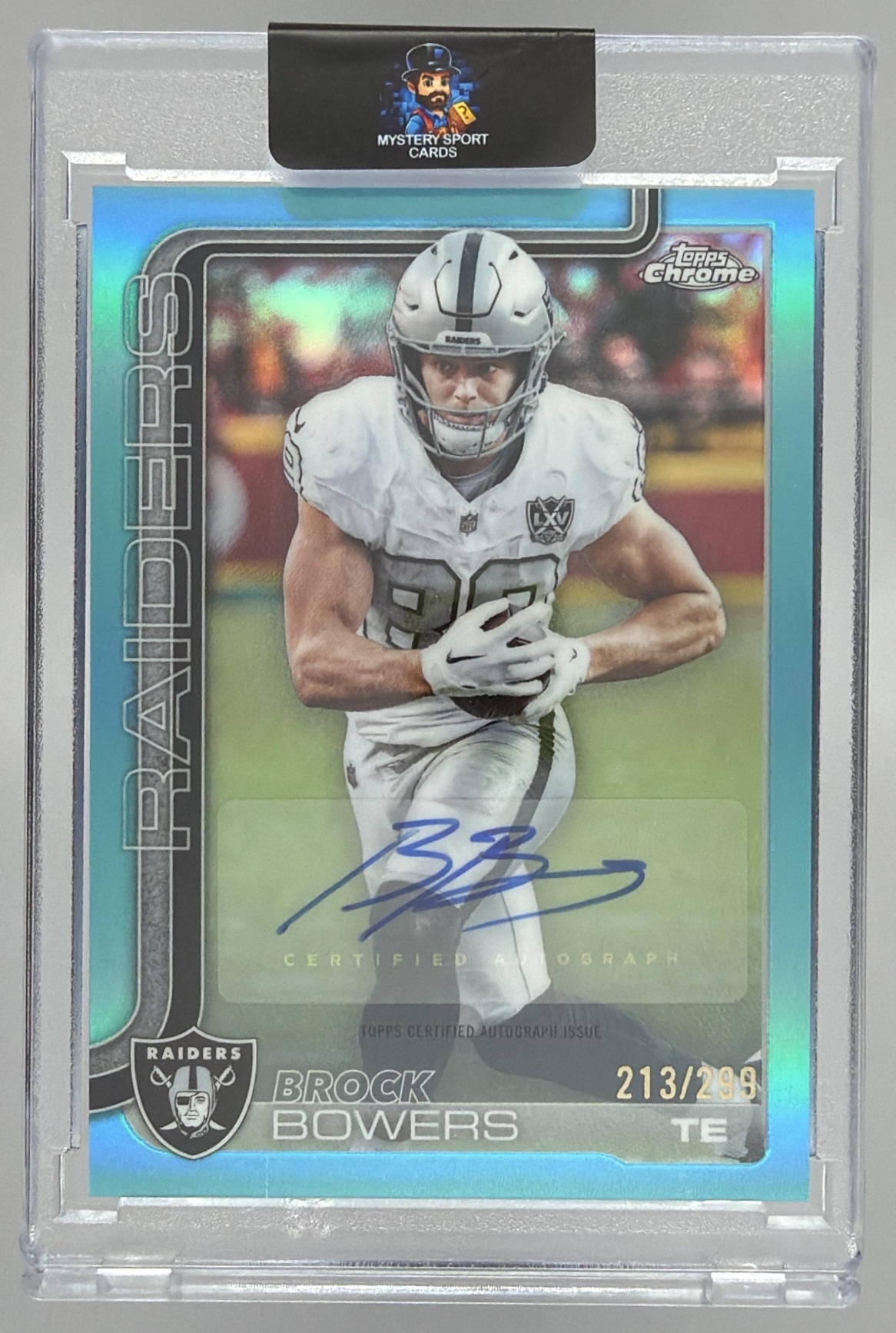 Card image for 2025 Topps Chrome Brock Bowers Auto Teal Refractor /299 #BA-BB Raiders