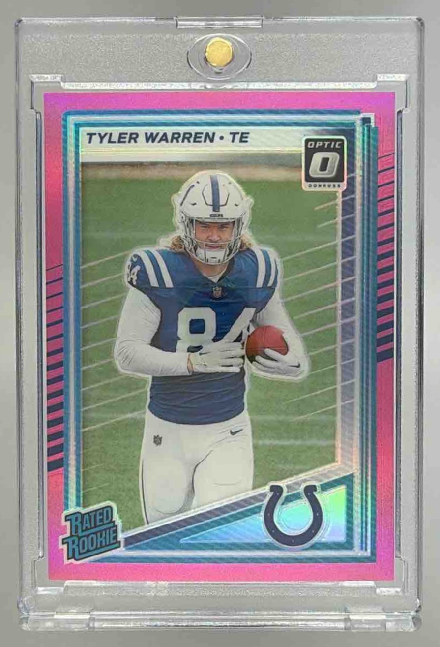 Card image for 2025 Panini Donruss Tyler Warren Optic Rated Rookie Preview Pink #337 RC Colts