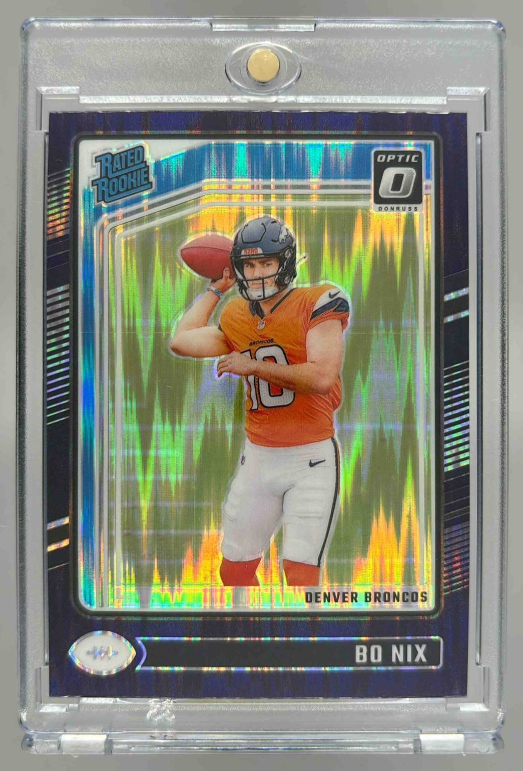 Card image for 2024 Panini Donruss Optic Bo Nix Purple Shock #209 Rated Rookie Broncos