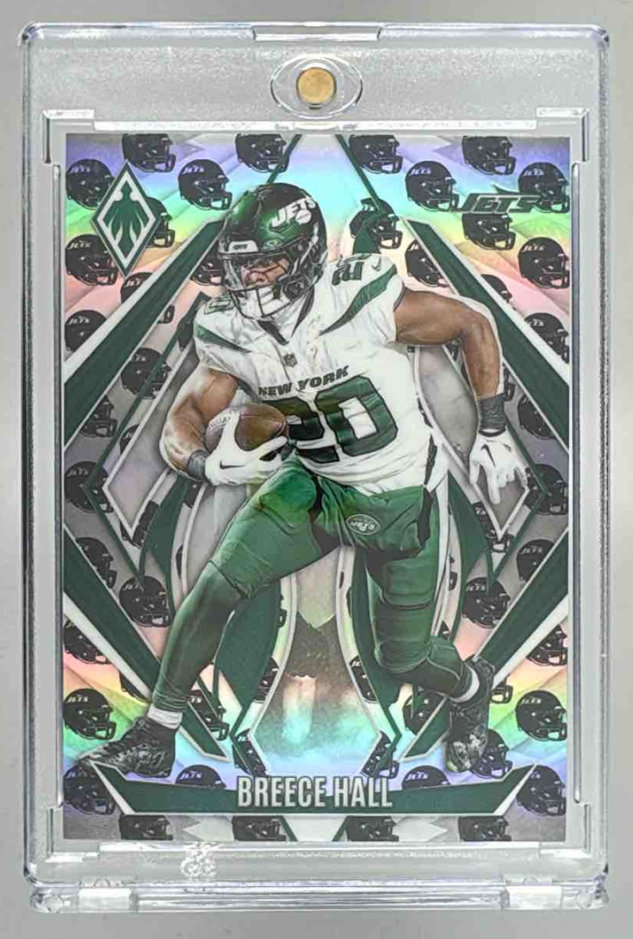 Card image for 2024 Panini Football Phoenix Breece Hall Team Helmet /399 #16 New York Jets