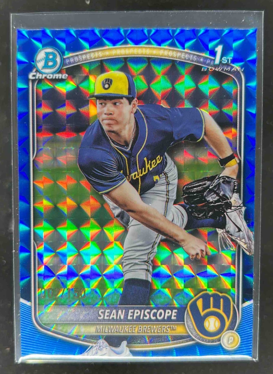 Card image for Sean Episcope 2025 Bowman Draft Chrome Blue Geometric Refractor /150