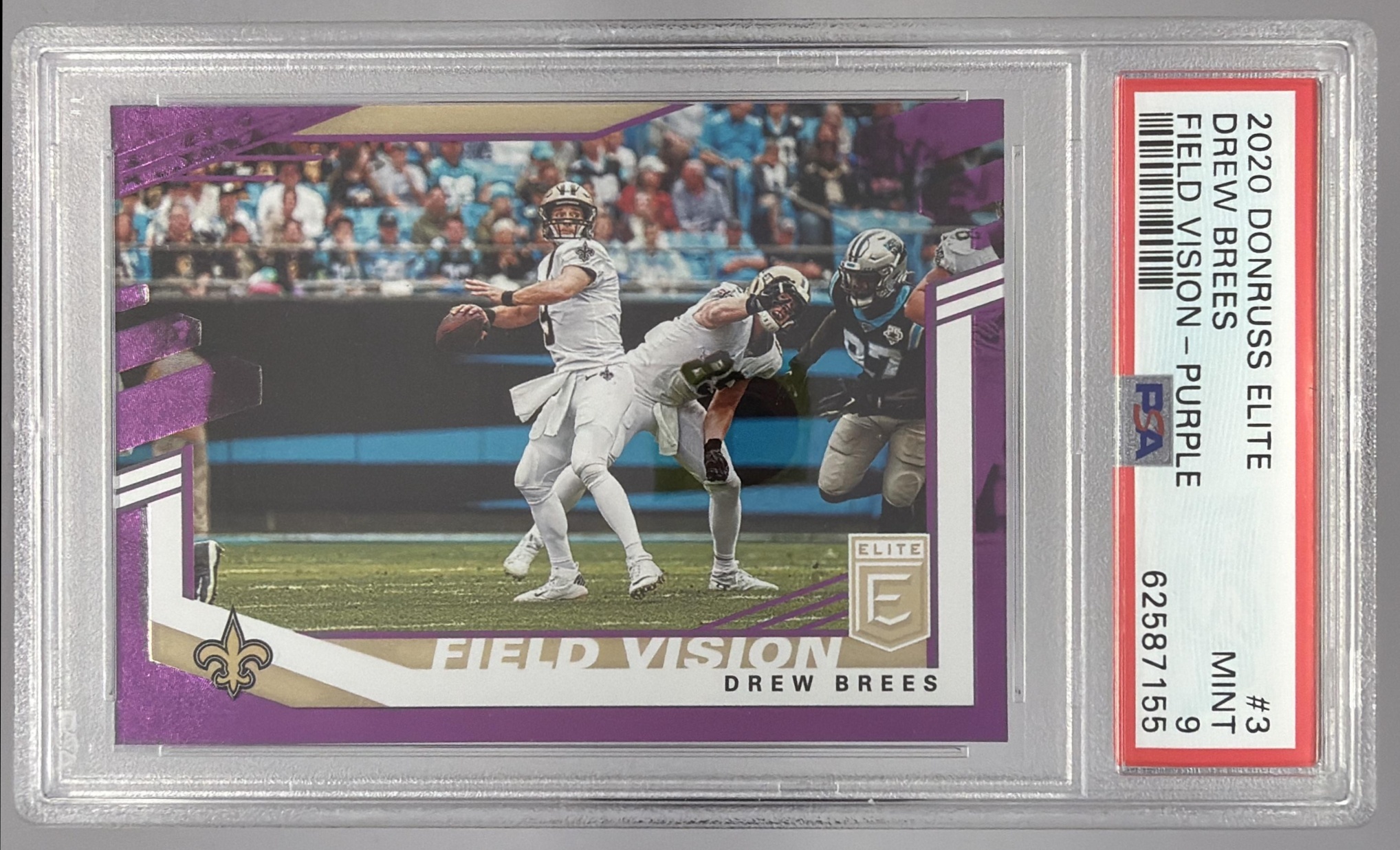 Card image for 2020 Panini Donruss Elite Drew Brees Field Vision Purple /75 #3 Saints