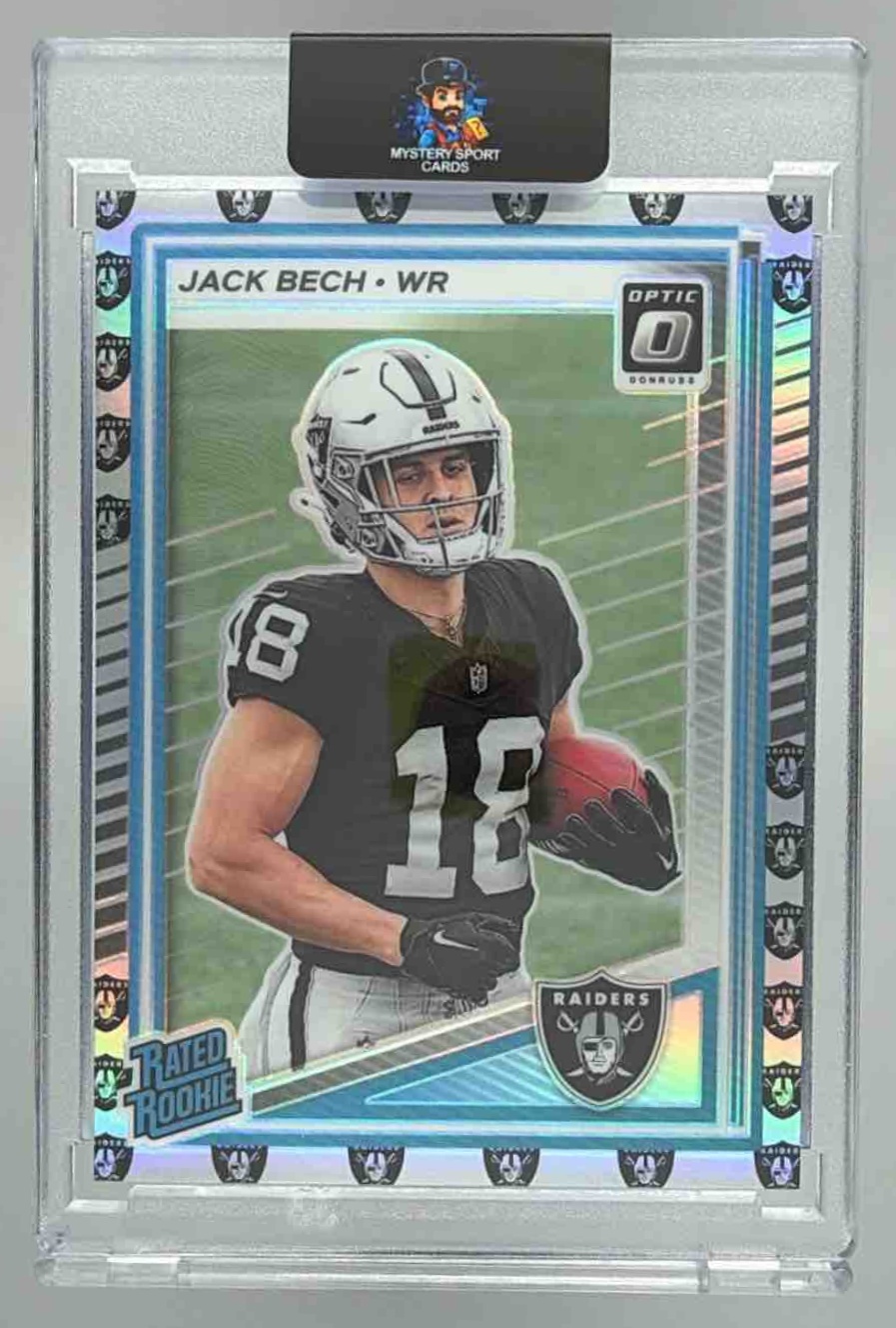 Card image for 2025 Panini Donruss Optic Jack Bech Rated Rookie Team Logo Prizm /32 #211 Raiders