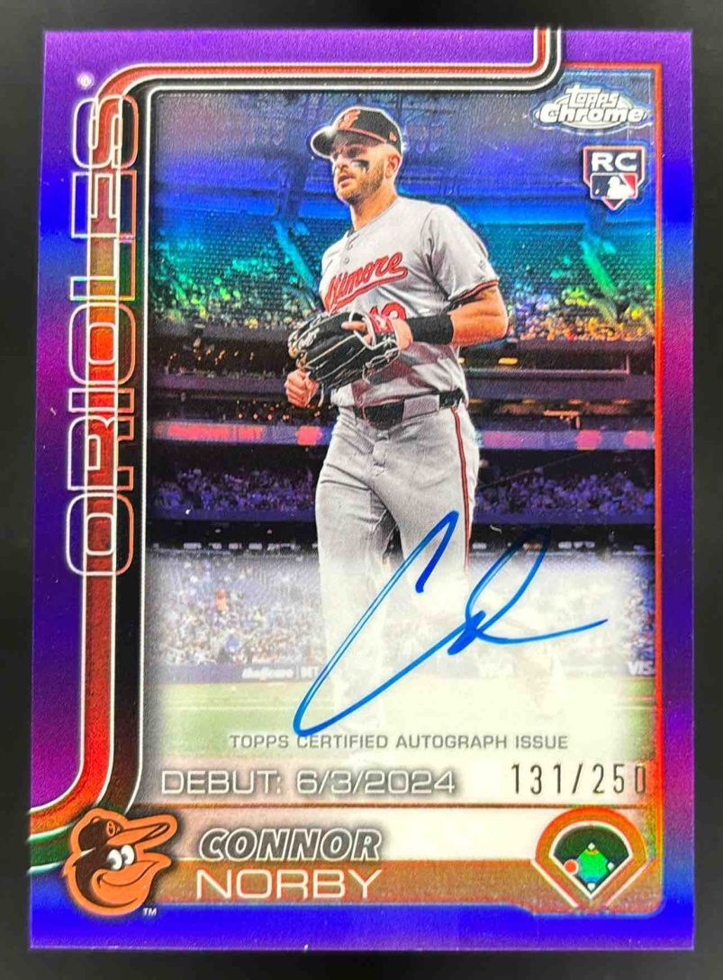 Card image for 2025 Topps Chrome Update Connor Norby Rookie Debut Auto Purple Refractor /250 RC