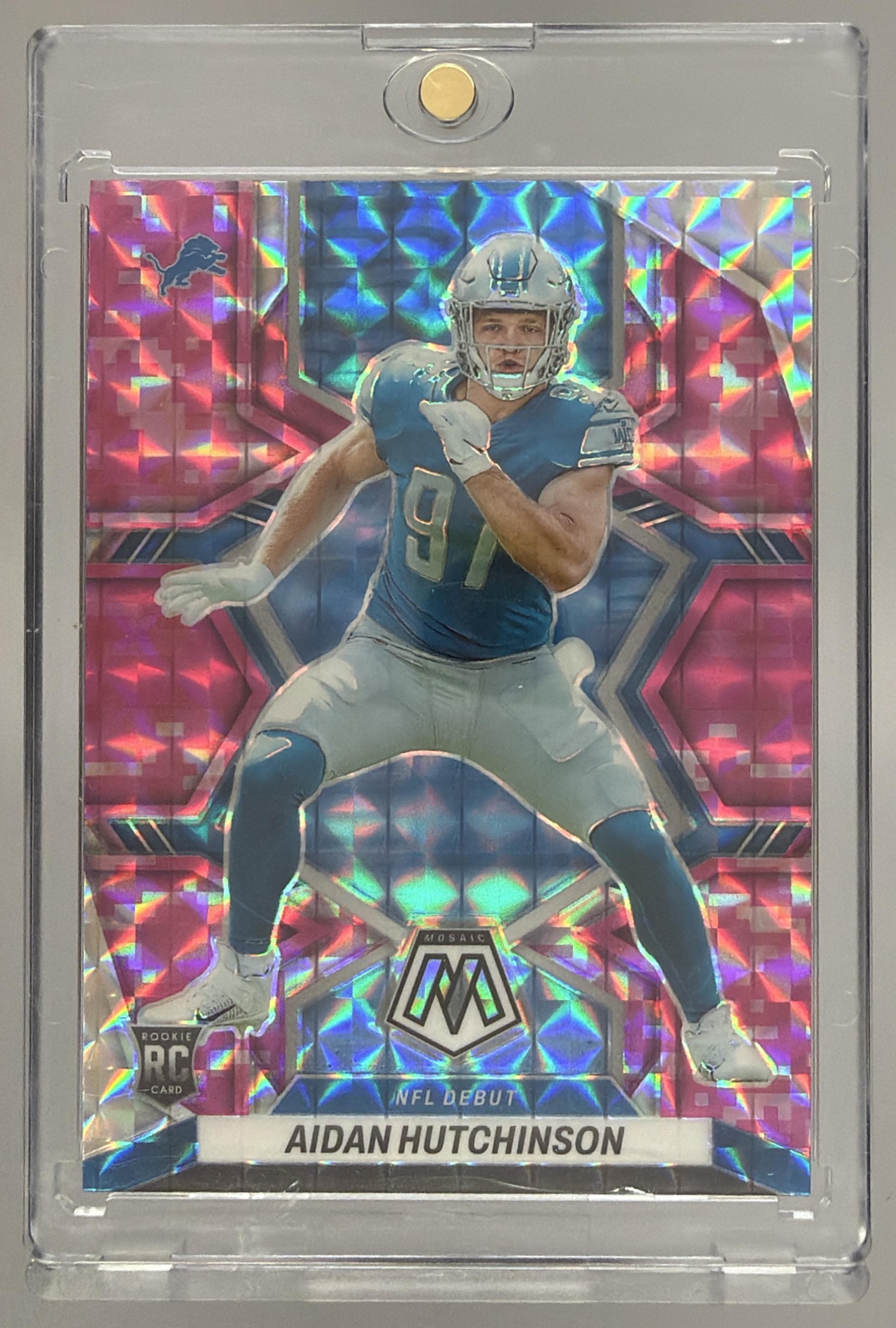 Card image for 2022 Panini Mosaic Aidan Hutchinson Mosaic #287 RC NFL Debut Lions