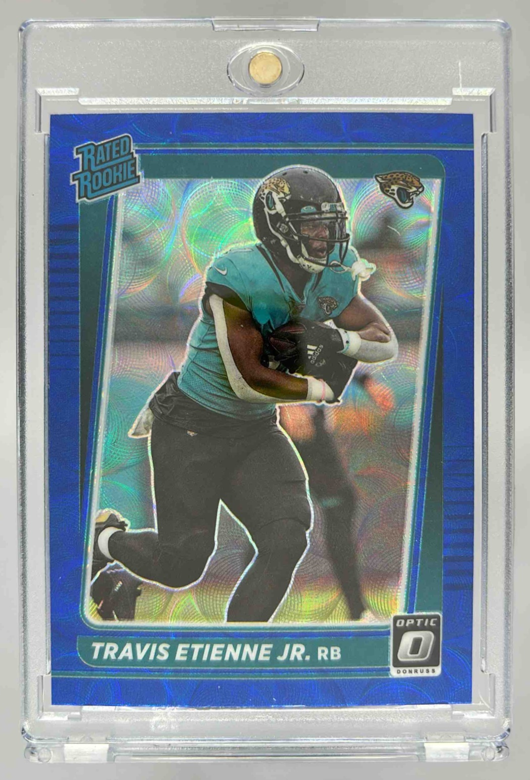 Card image for 2021 Panini Donruss Optic Travis Etienne Jr. Teal Velocity #214 RC Rated Rookie Jaguars