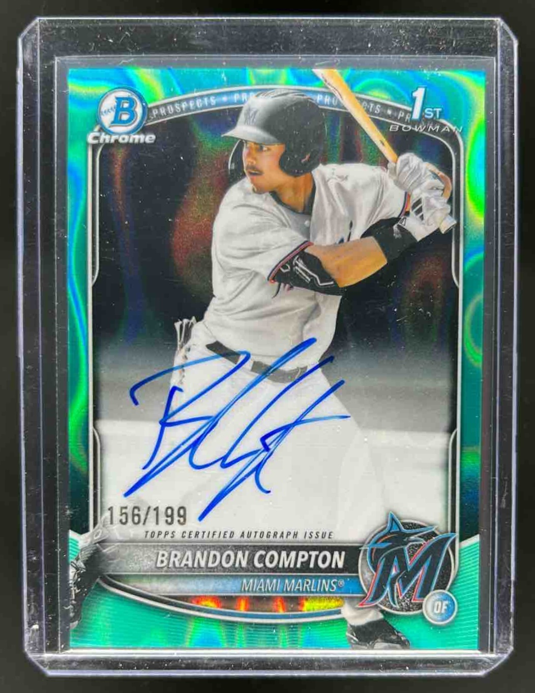 Brandon Compton 2025 Bowman Draft Chrome Prospect Auto Aqua Lava Refractor /199
