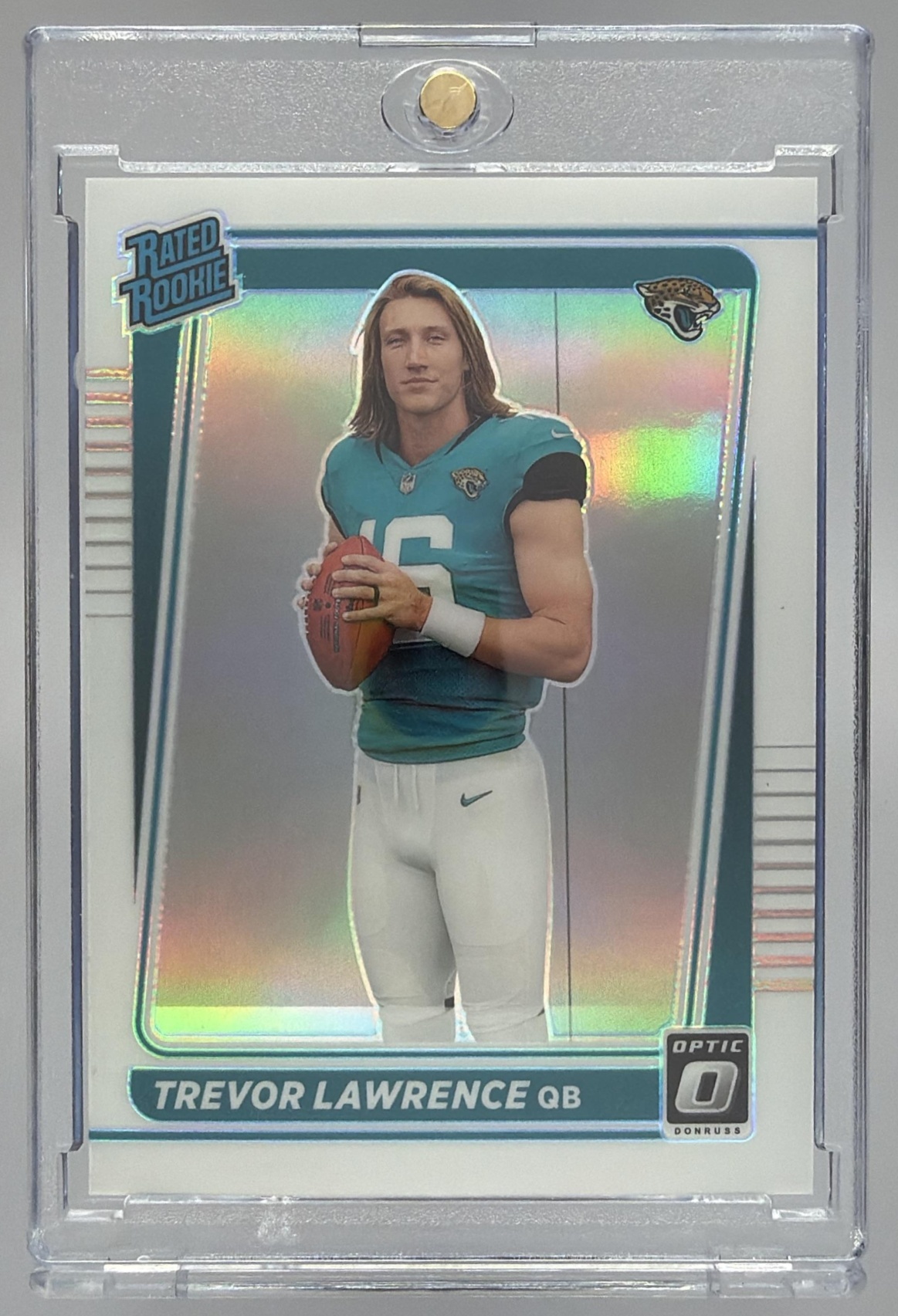 Card image for 2021 Panini Donruss Optic Trevor Lawrence Holo Variation #201 RC Rated Rookie Jaguars