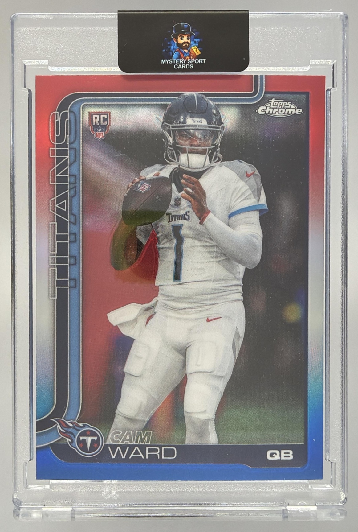 Card image for 2025 Topps Football Chrome Cam Ward Rookie Refractor #314 RC Tennessee Titans