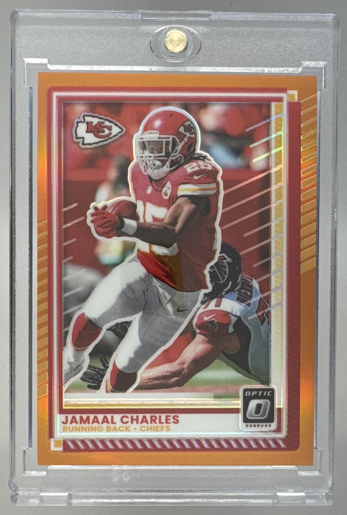 Card image for 2025 Panini Donruss Optic Jamaal Charles Orange Prizm /299 #29 Chiefs