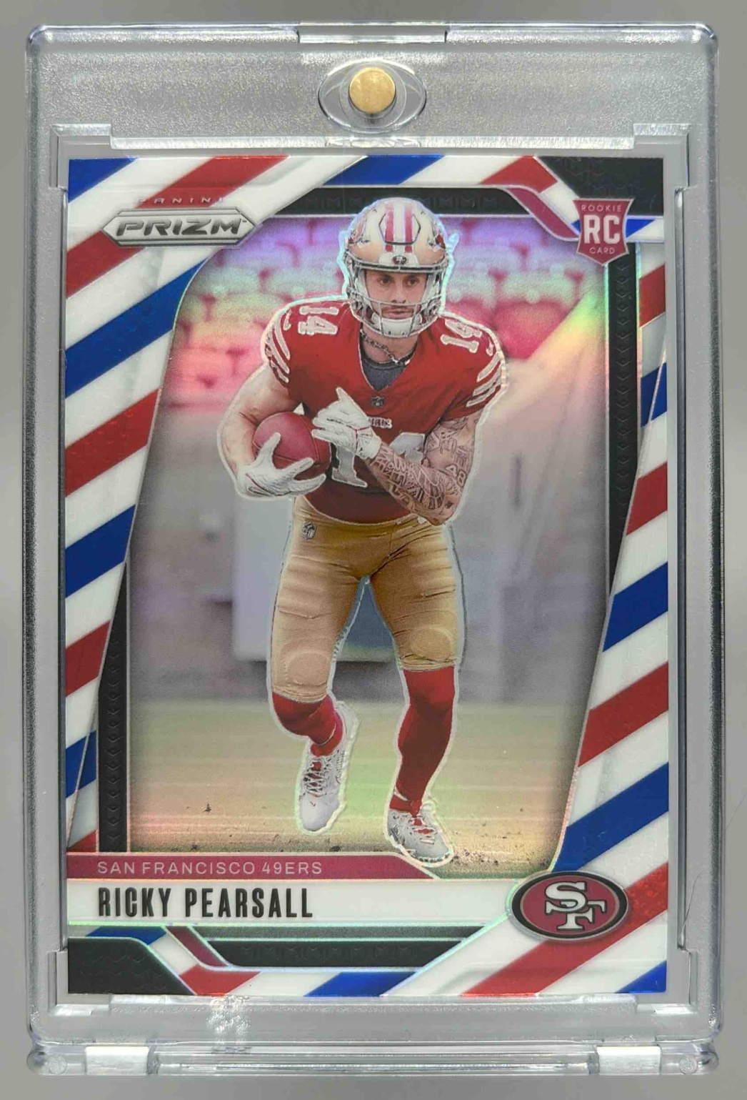 Card image for 2024 Panini Prizm Ricky Pearsall Red White and Blue #383 RC 49ers