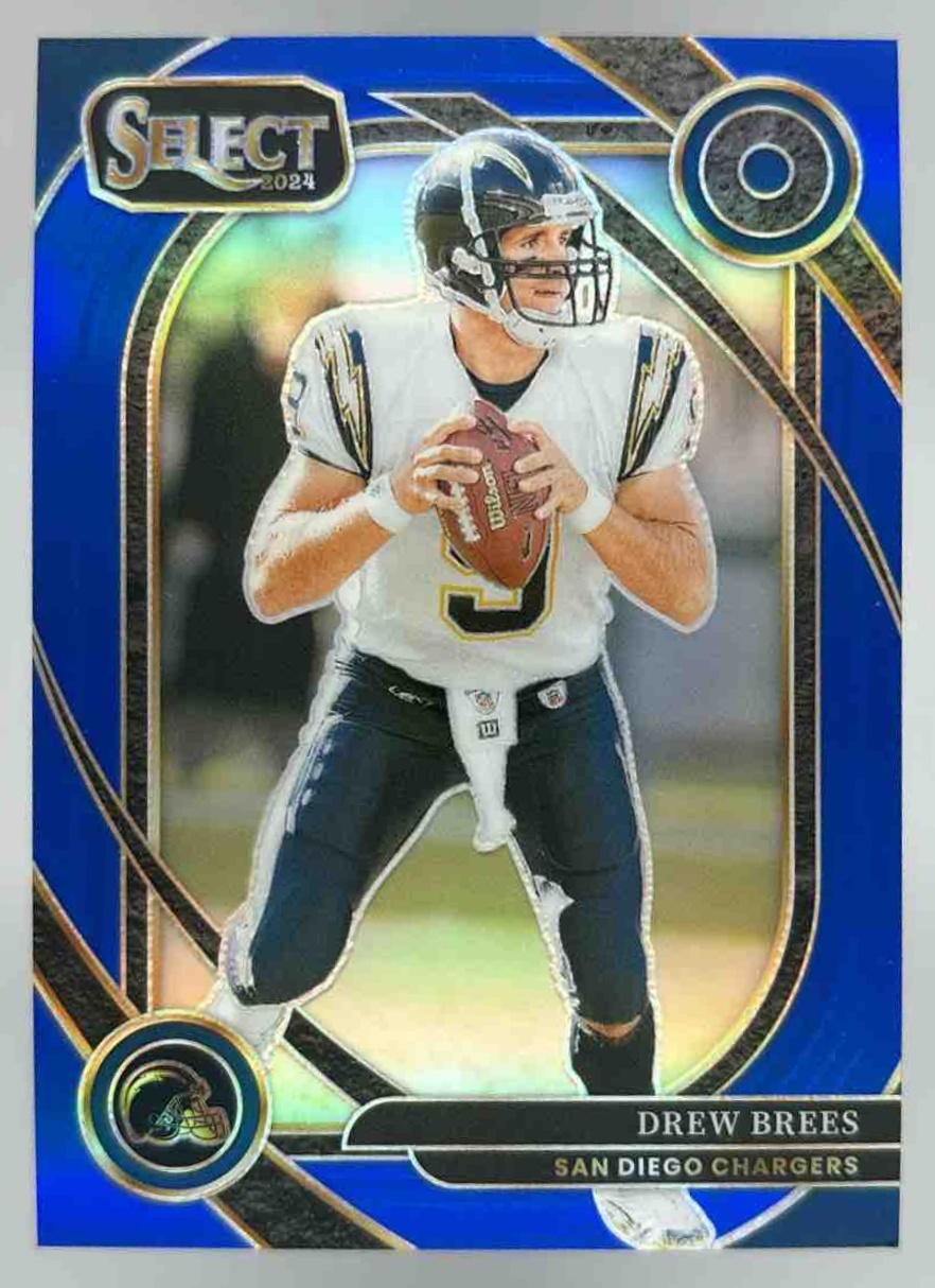 Card image for 2024 Panini Select Drew Brees Club Blue Prizm /99 #253 Chargers