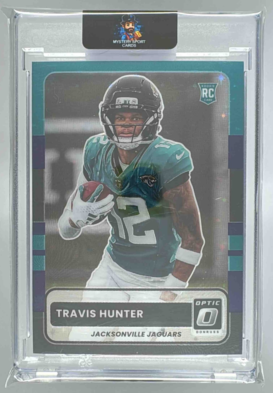 Card image for 2025 Panini Donruss Optic Travis Hunter 2015 Retro Purple Stars Prizm /25 #5 RC Jaguars