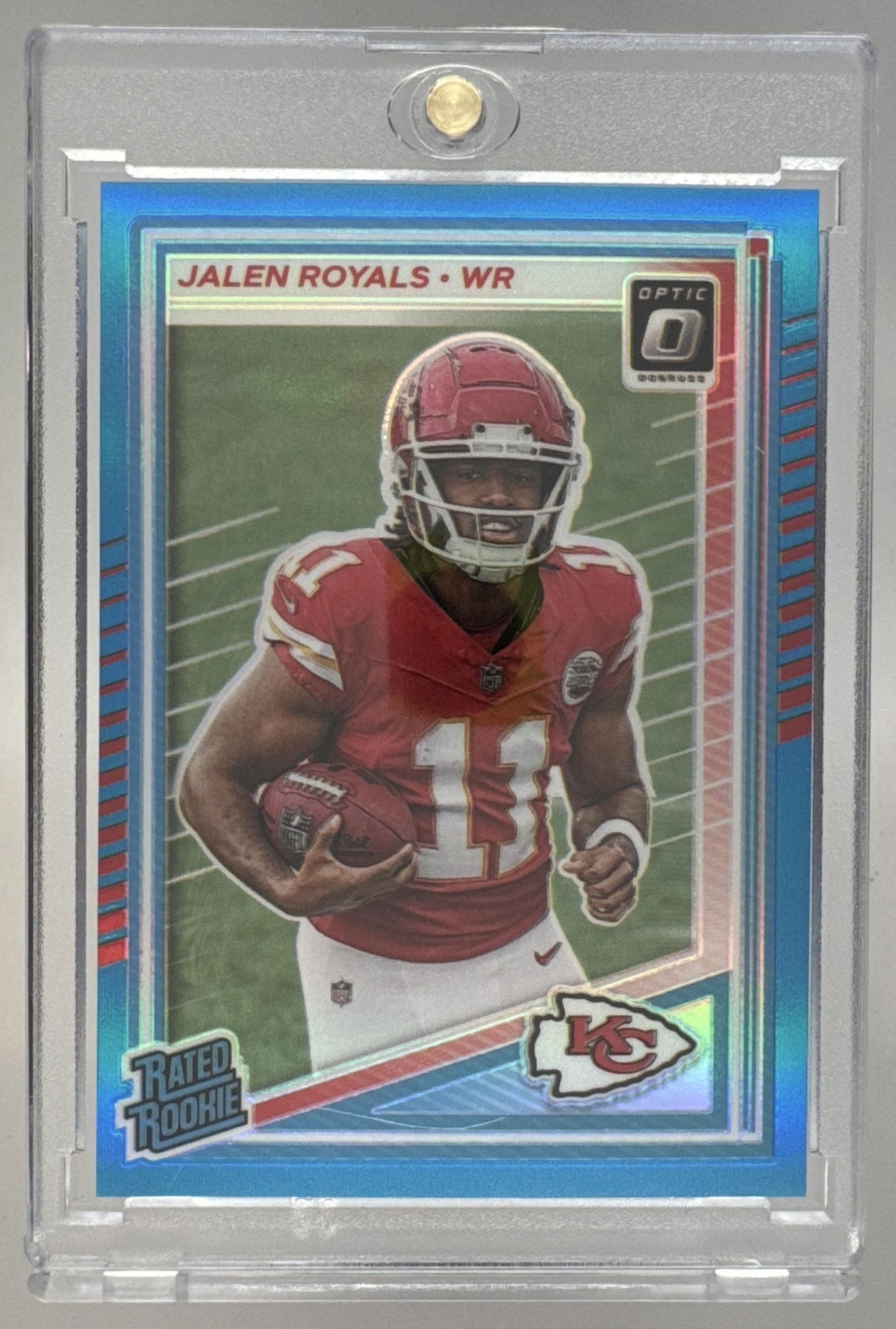 Card image for 2025 Panini Donruss Optic Jalen Royals Rated Rookie Aqua Prizm /349 #251 Chiefs
