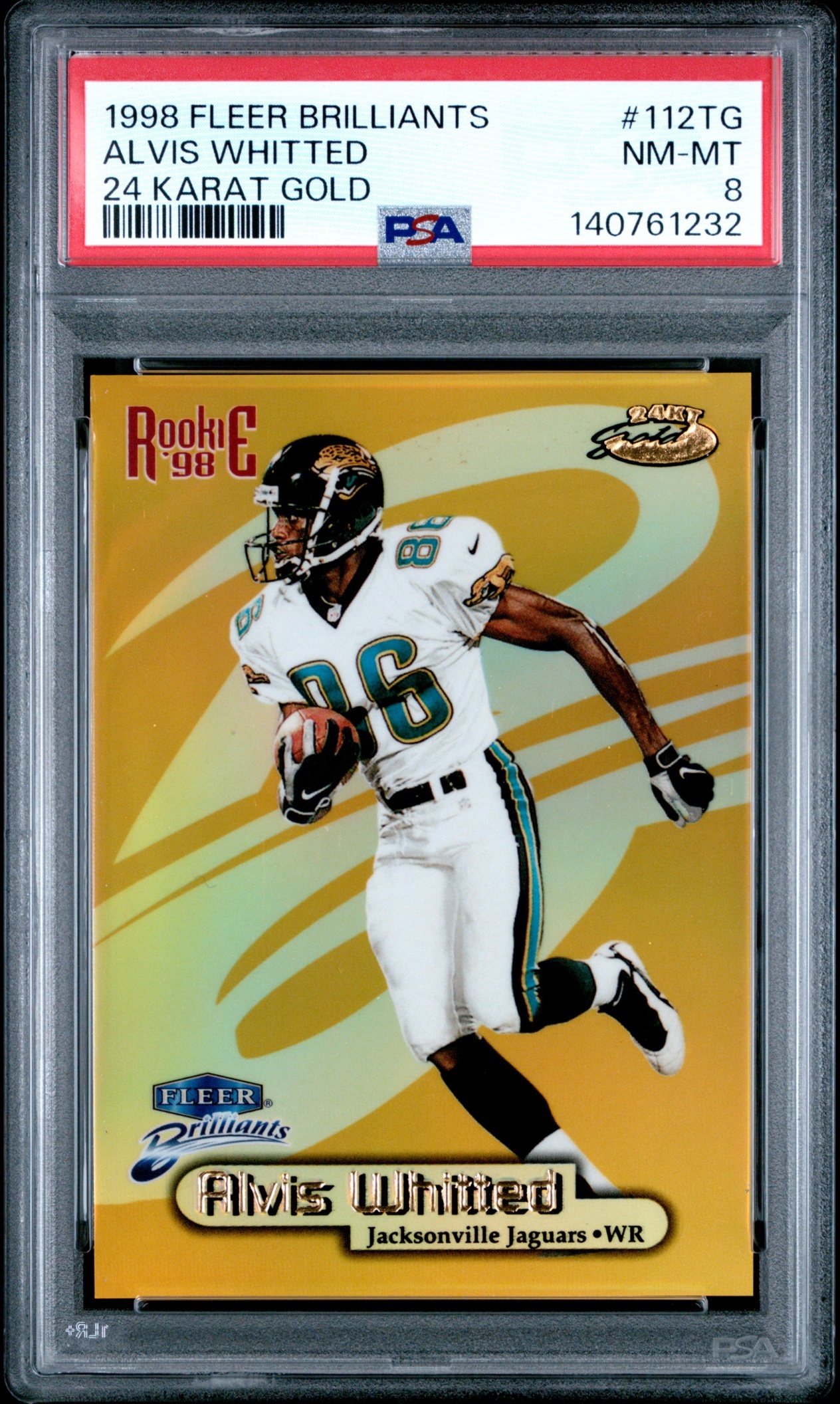 1998 Fleer Brilliants Alvis Whitted 24 Karat Gold /24 #112TG RC Jaguars PSA 8