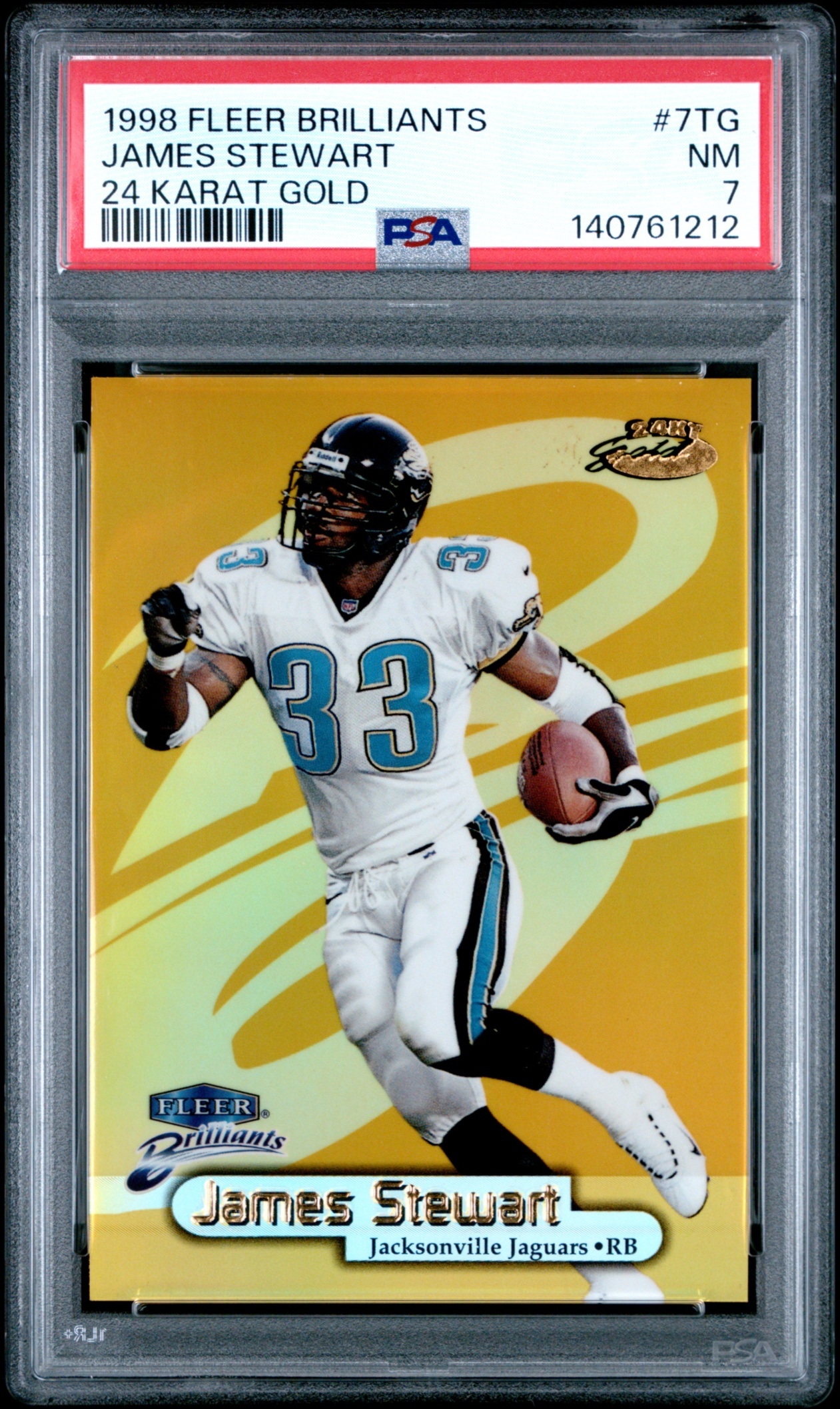 1998 Fleer Brilliants James Stewart 24 Karat Gold /24 #7TG Jaguars PSA 7