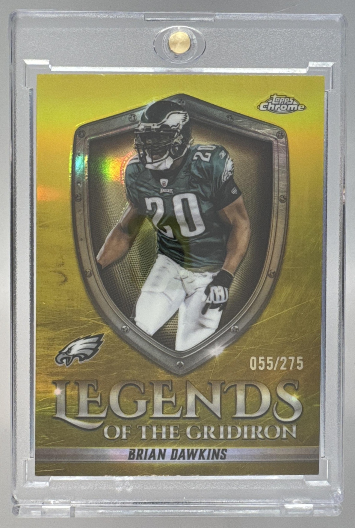 Card image for 2025 Topps Chrome Brian Dawkins Legends of the Gridiron Yellow Refractor /275 #LOG-38 Eagles