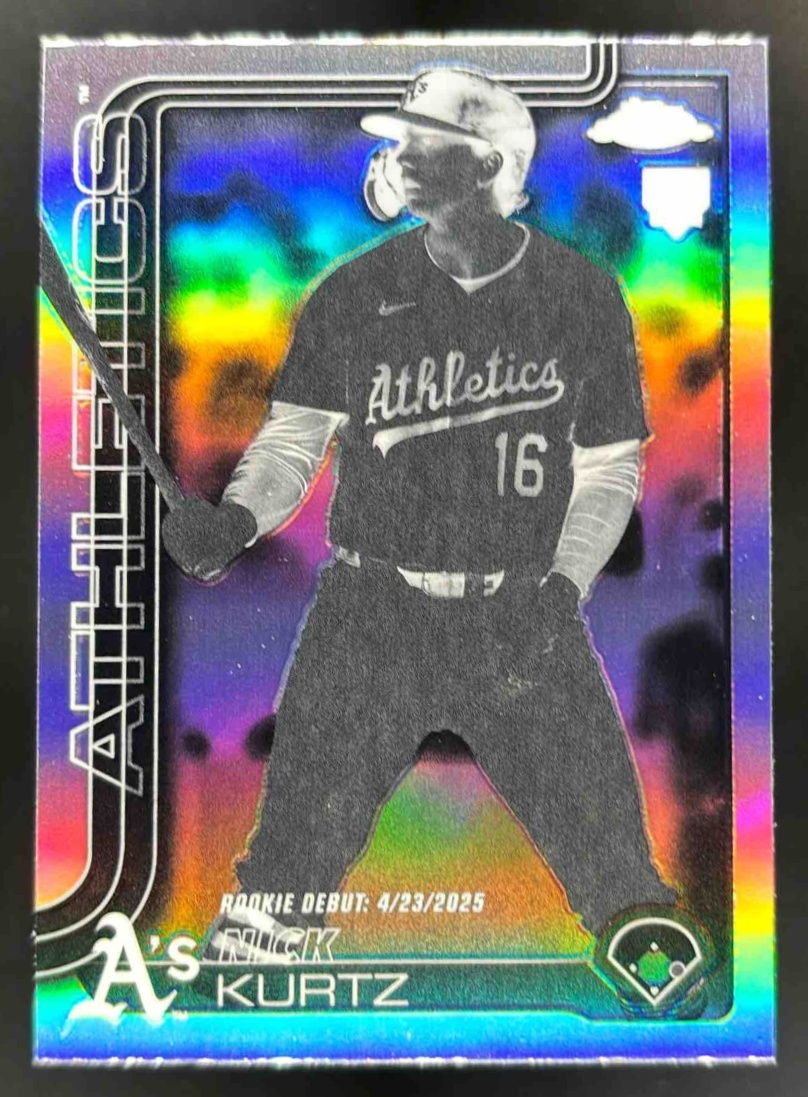 Card image for 2025 Topps Chrome Update Nick Kurtz Negative Refractor #USC180 RC Athletics