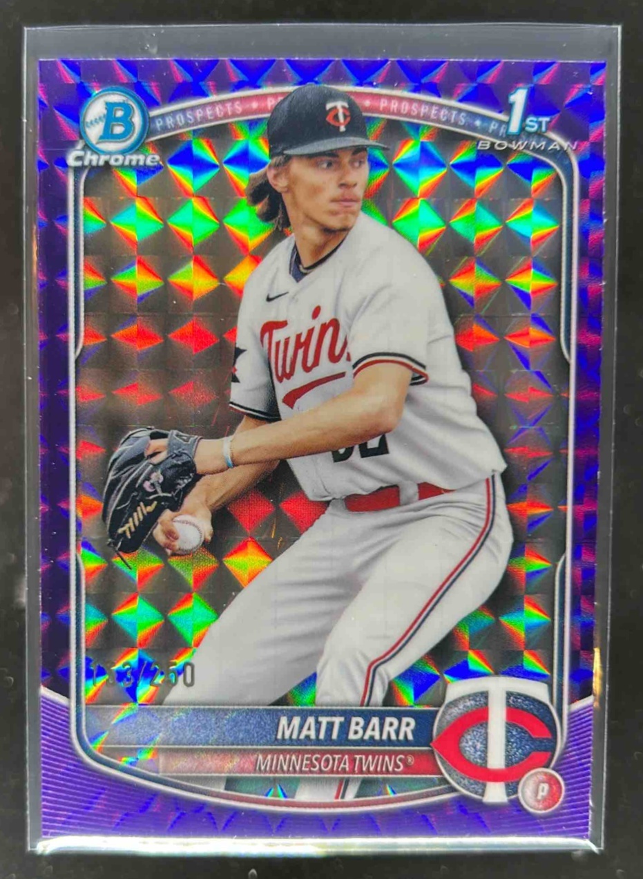Card image for Matt Barr 2025 Bowman Draft Chrome Purple Geometric Refractor /250