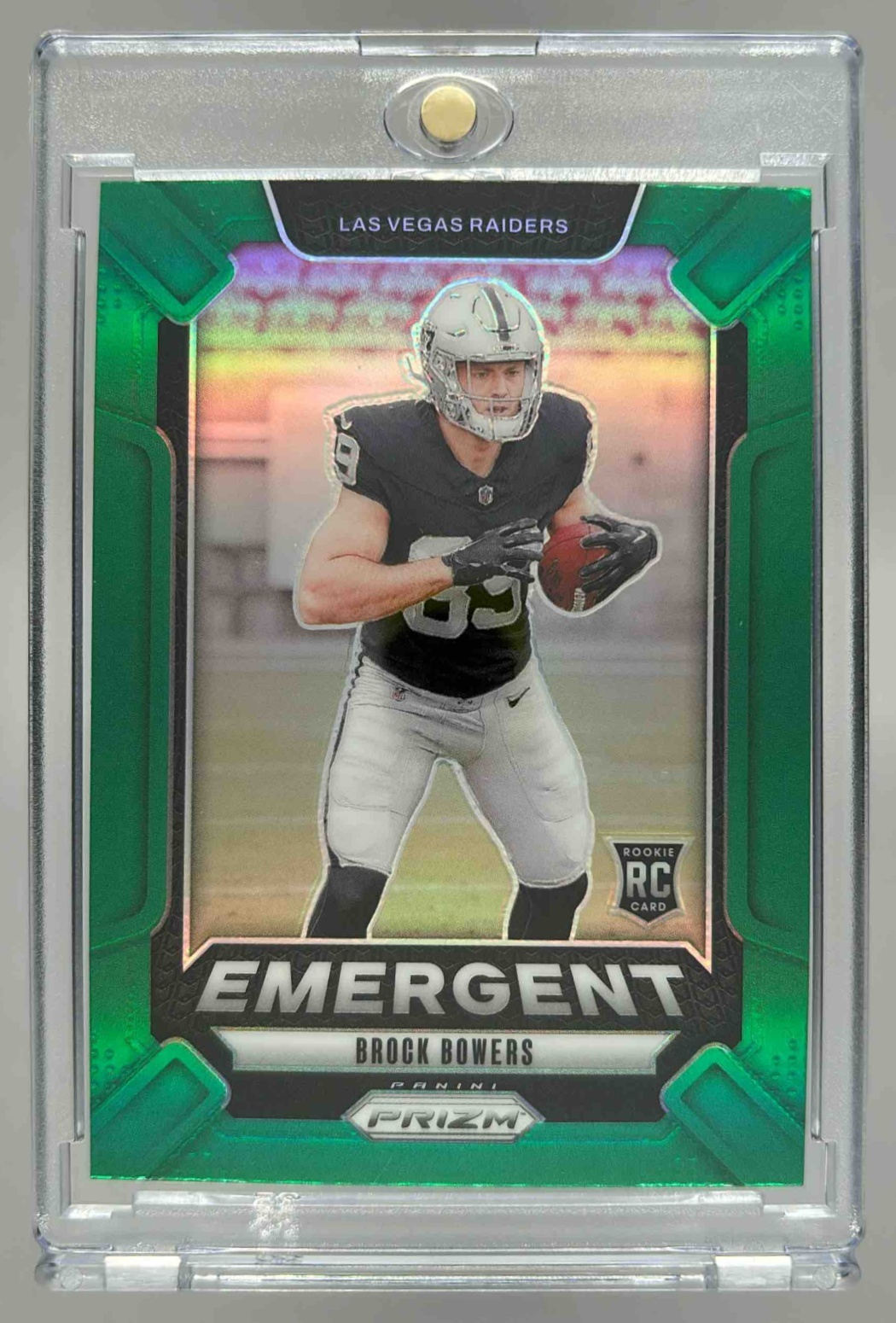 Card image for 2024 Panini Football Prizm Brock Bowers Emergent Green #8 RC Las Vegas Raiders