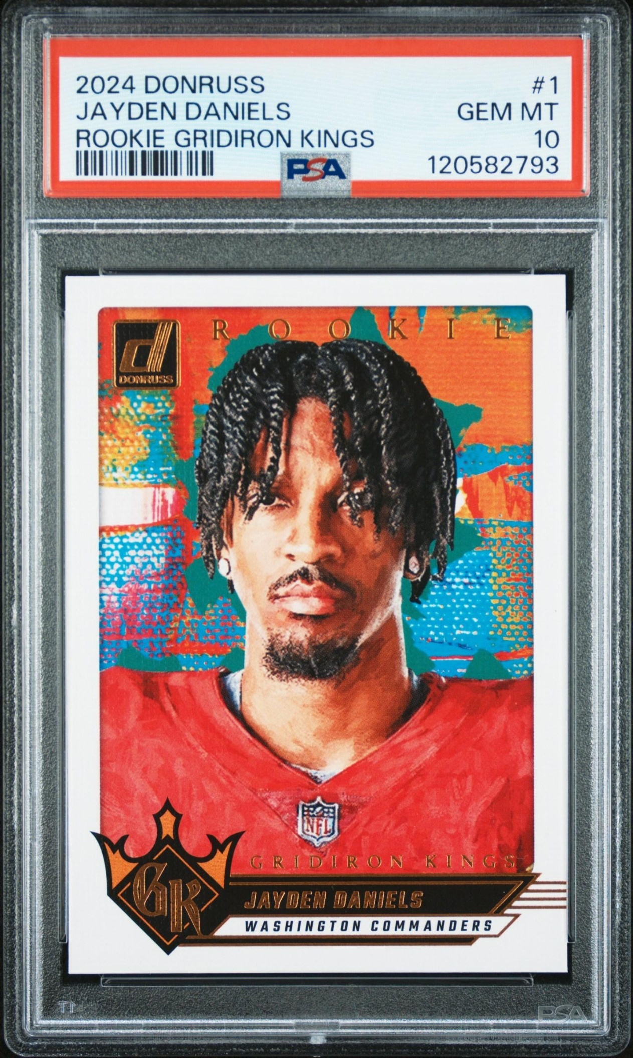 Card image for 2024 Panini Donruss Jayden Daniels Rookie Gridiron Kings #1 RC Commanders