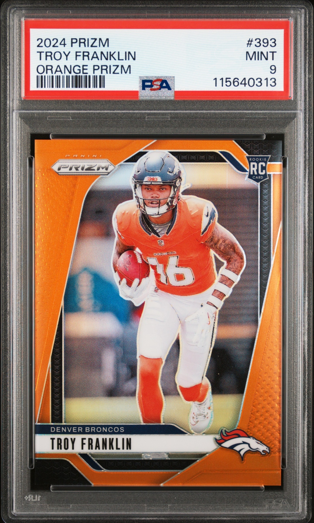 Card image for 2024 Panini Football Prizm Troy Franklin Orange /249 #393 RC Denver Broncos