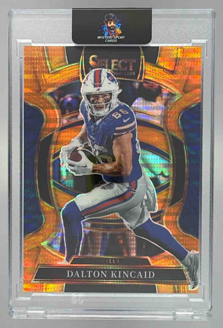 Card image for 2025 Panini Select Dalton Kincaid Concourse Neon Orange Pulsar Prizm /7 #85 Bills