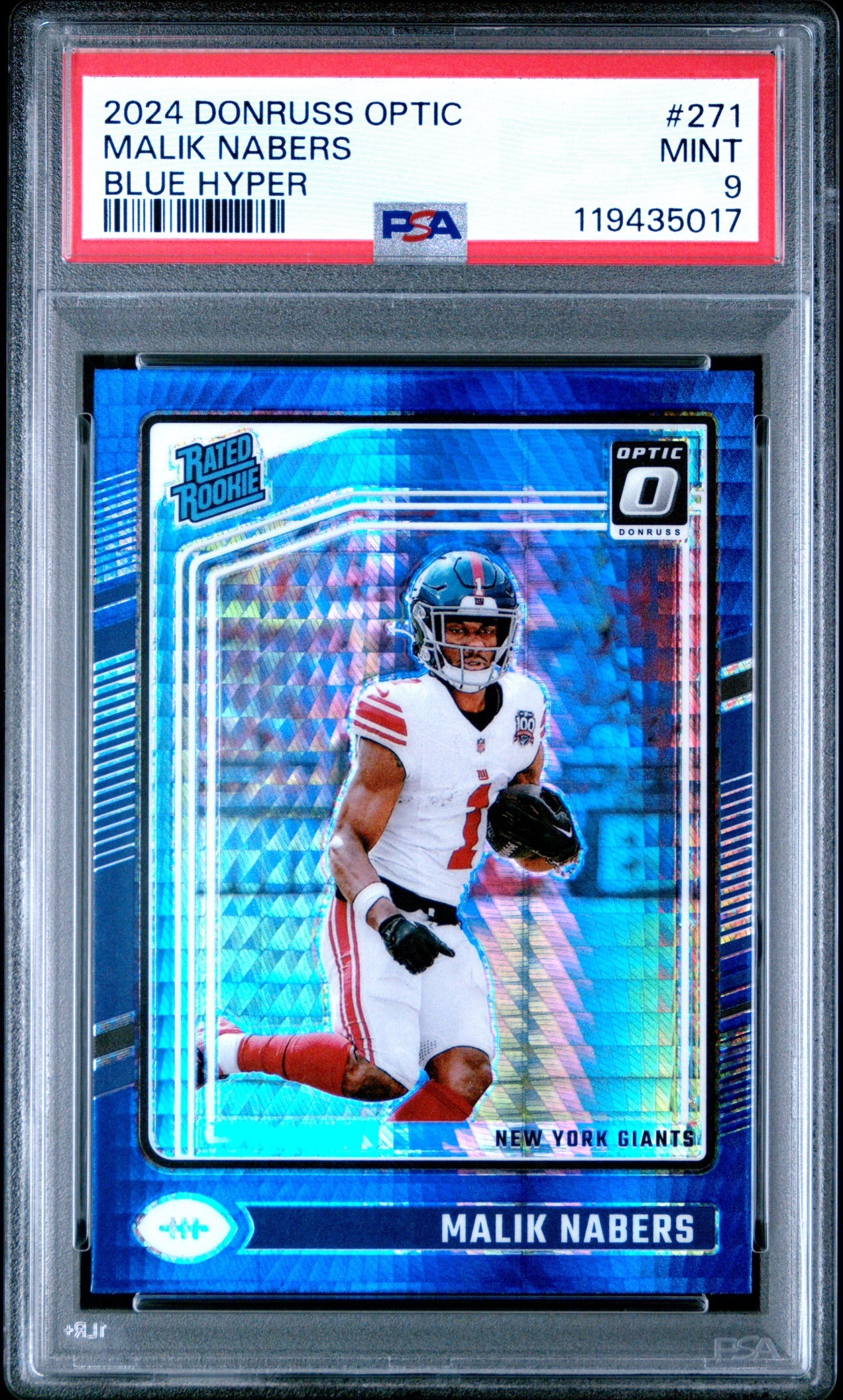 Card image for 2024 Panini Donruss Optic Malik Nabers Blue Hyper #271 Rated Rookie Giants