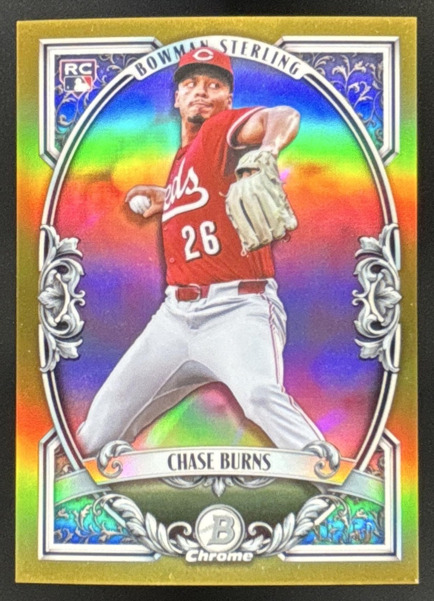 Card image for Chase Burns 2026 Bowman Gold Refractor /50 Sterling Chrome Cincinnati Reds