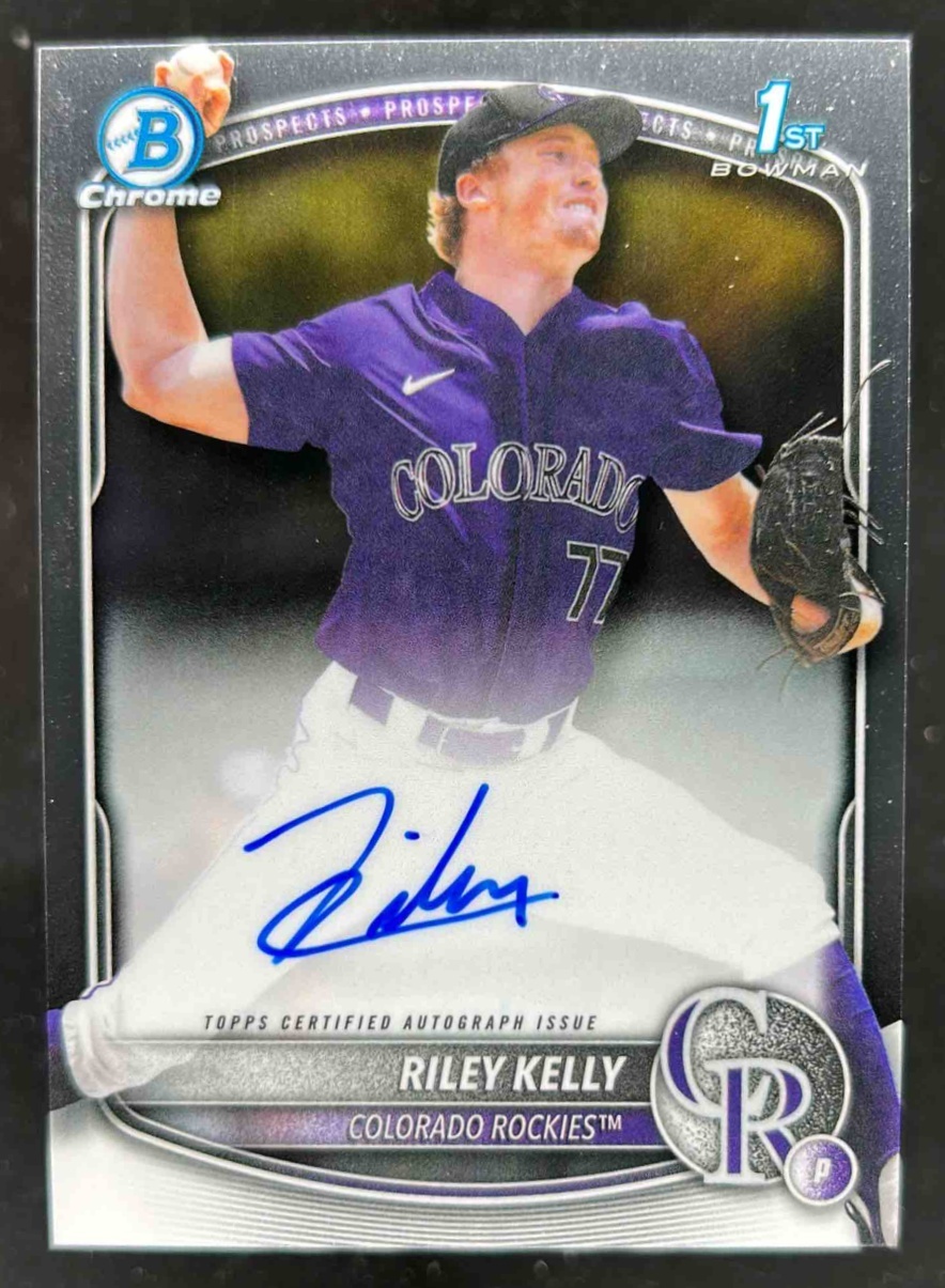 Card image for Riley Kelly 2025 Bowman Baseball Draft Chrome Auto 1st Prospect Colorado Rockies