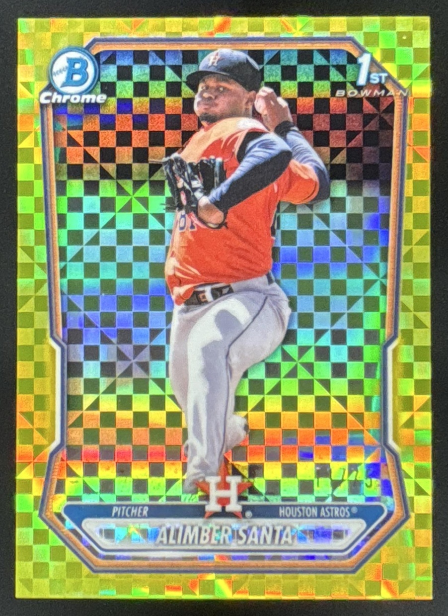 Card image for Alimber Santa 2026 Bowman Yellow X-Fractor /75 Chrome Prospects Houston Astros