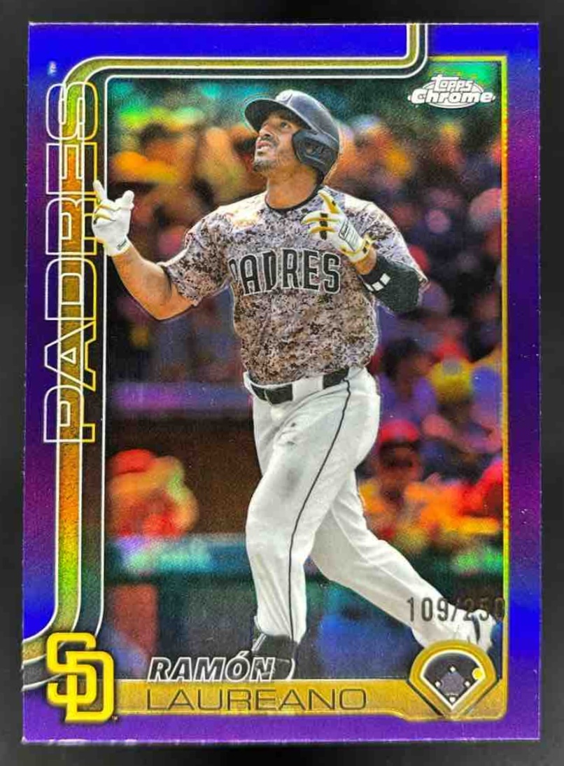 Card image for 2025 Topps Chrome Update Ramon Laureano Purple Refractor /250 #USC144 Padres