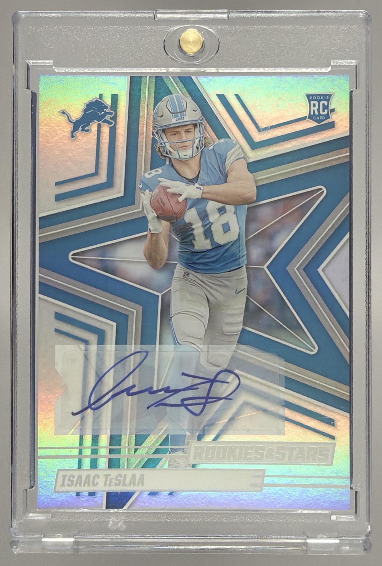 Card image for 2025 Panini Rookies & Stars Isaac TeSlaa Signatures #127 RC Auto Lions
