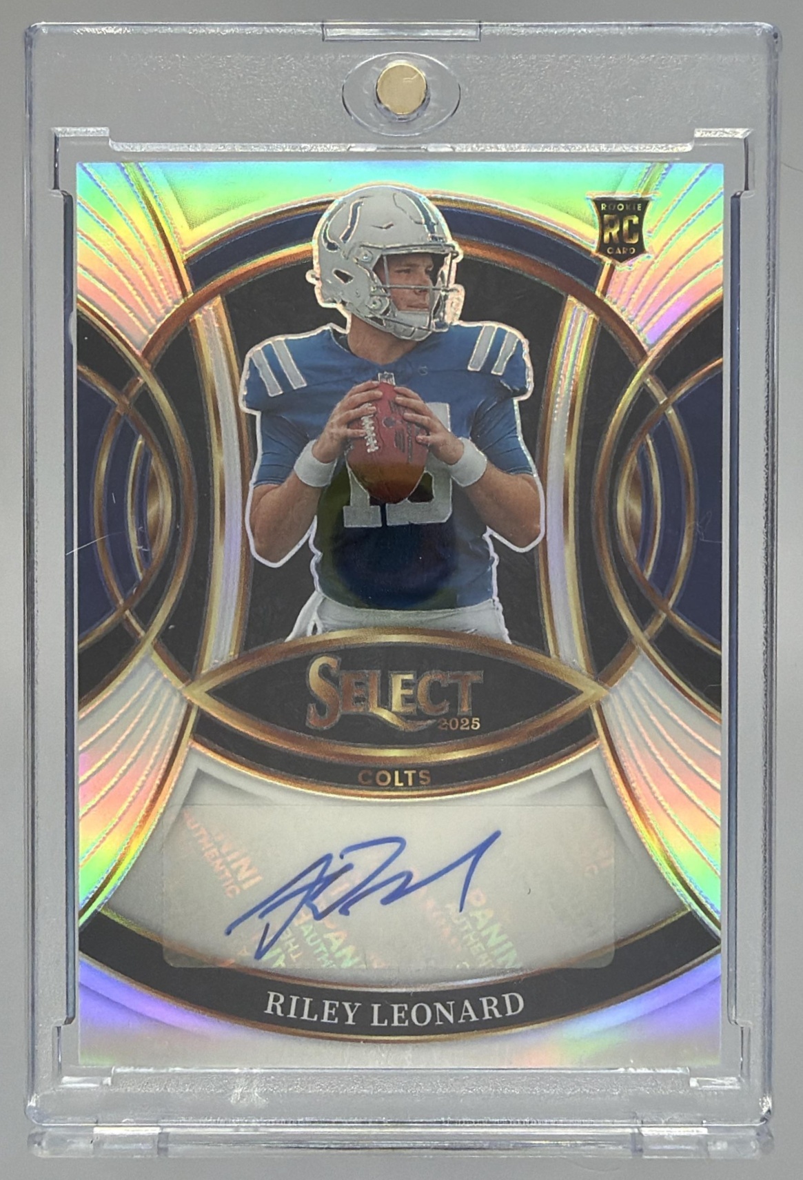 Card image for 2025 Panini Select Riley Leonard Rookie Signatures Silver Prizm #RSI-RLD RC Auto Colts