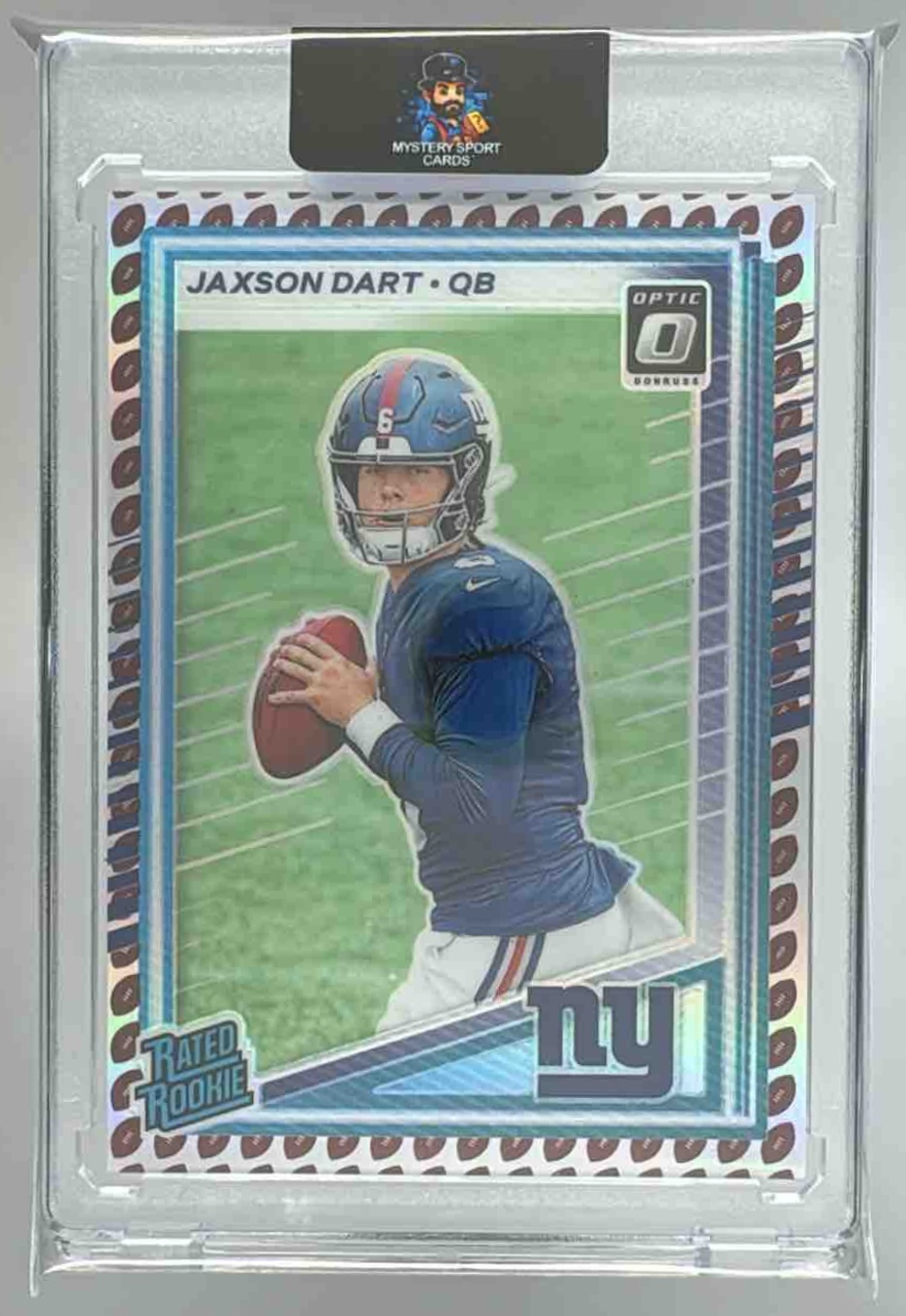 Card image for 2025 Panini Donruss Jaxson Dart Optic Rated Rookie Preview Football Emoji #400 RC Giants