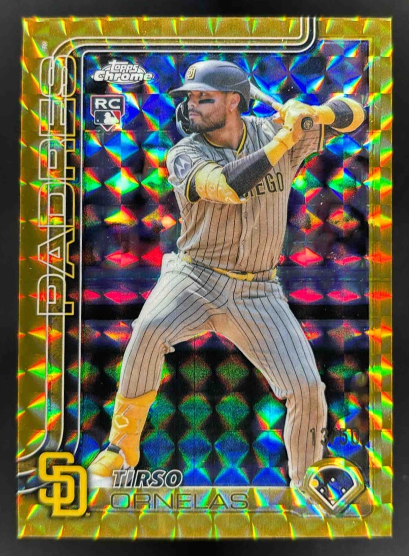 Card image for 2025 Topps Chrome Update Tirso Ornelas Gold Geometric Refractor /50 RC
