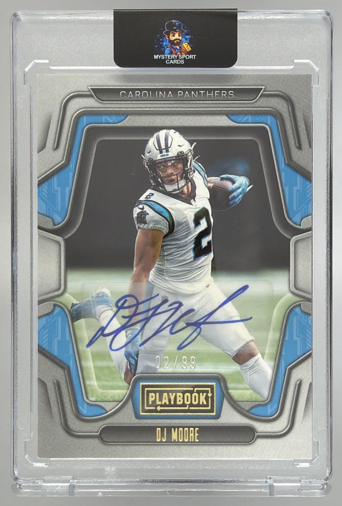 Card image for 2022 Panini Playbook DJ Moore Signatures Blue /25 #67 Auto Panthers