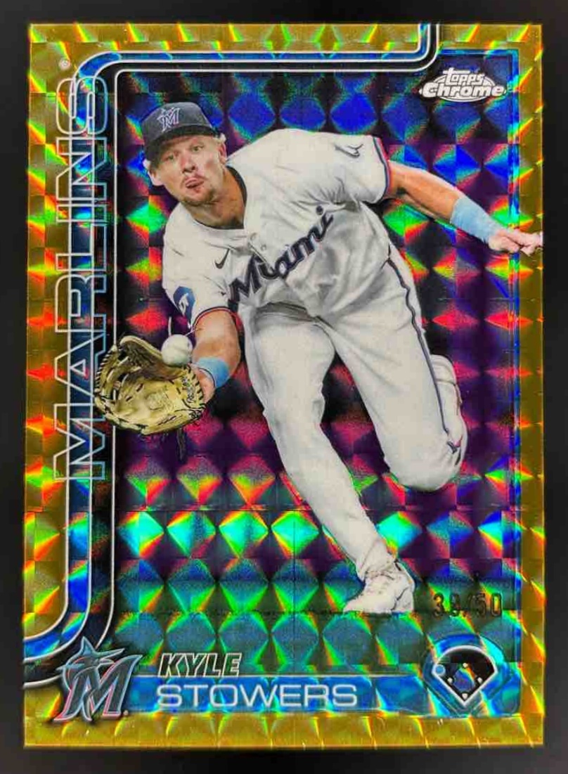 Card image for 2025 Topps Chrome Update Kyle Stowers Gold Geometric Refractor /50