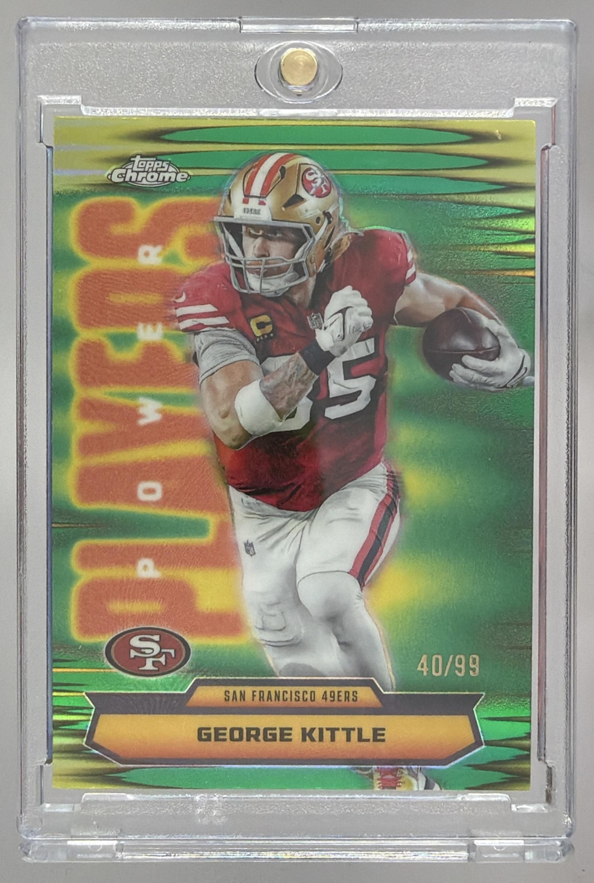 Card image for 2025 Topps Chrome George Kittle Power Players Green Refractor /99 #PP-33 49ers